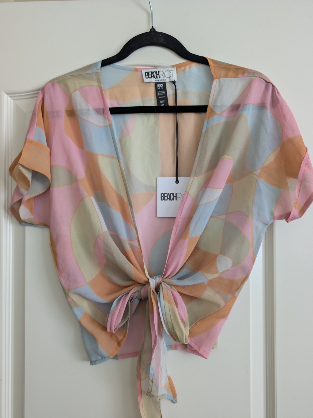 Beach Riot Kodi Chiffon Cover Up Top Blouse Pink & Blue XL